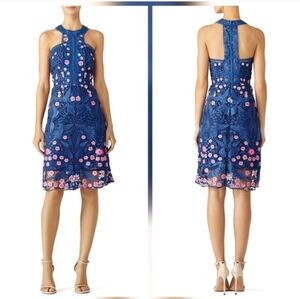 Blue Floral Lace Halter Cocktail Dress